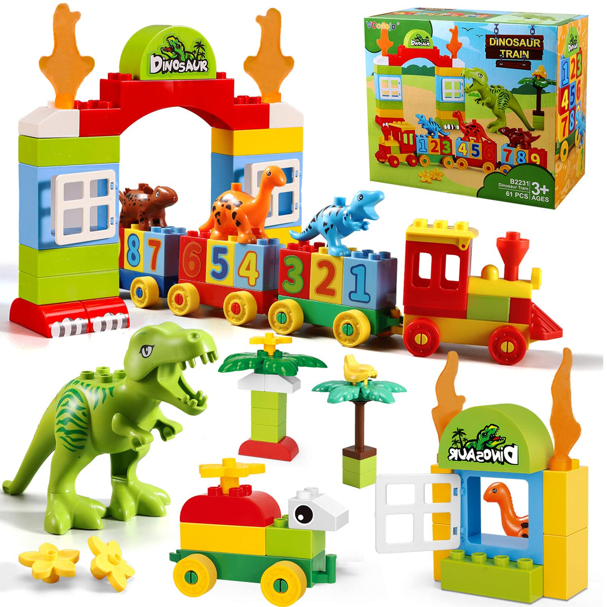 VConejo dinosaur building blocks train set for imaginative play and early numeracy