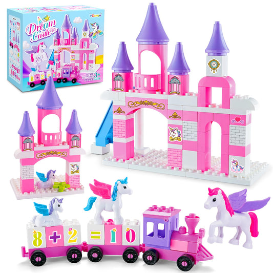 VConejo Unicorn Castle with windows and stairs boosts imaginative play and fine motor skills