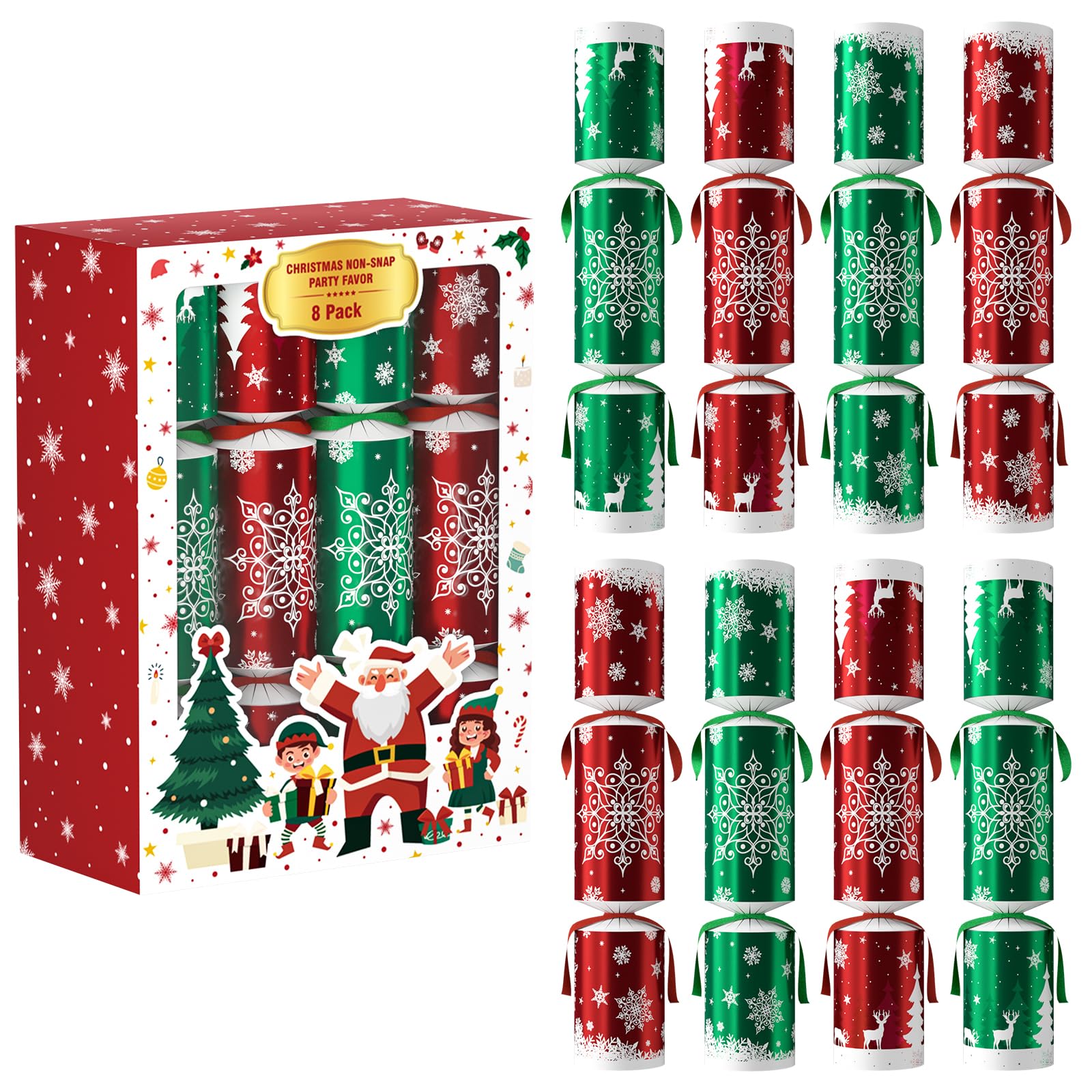 Vdamu 8 pack Christmas favors on table setting, festive decor and conversation starters.