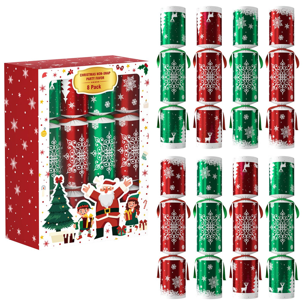Vdamu 8 pack Christmas favors on table setting, festive decor and conversation starters.