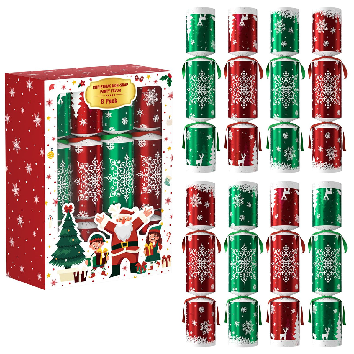 Vdamu 8 pack Christmas favors on table setting, festive decor and conversation starters.