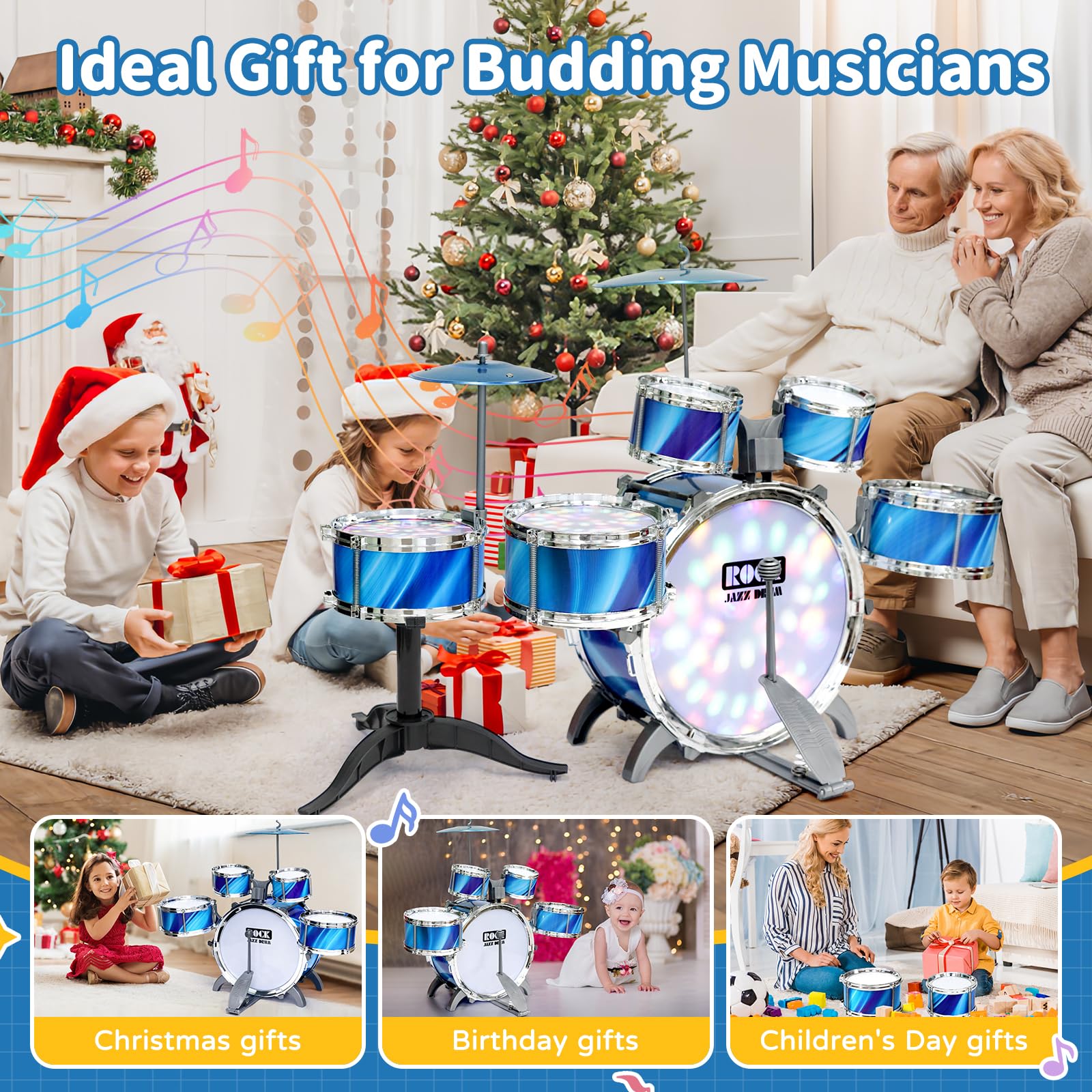 Vdamu blue cymbals with LED lights create stage-like pretend concerts