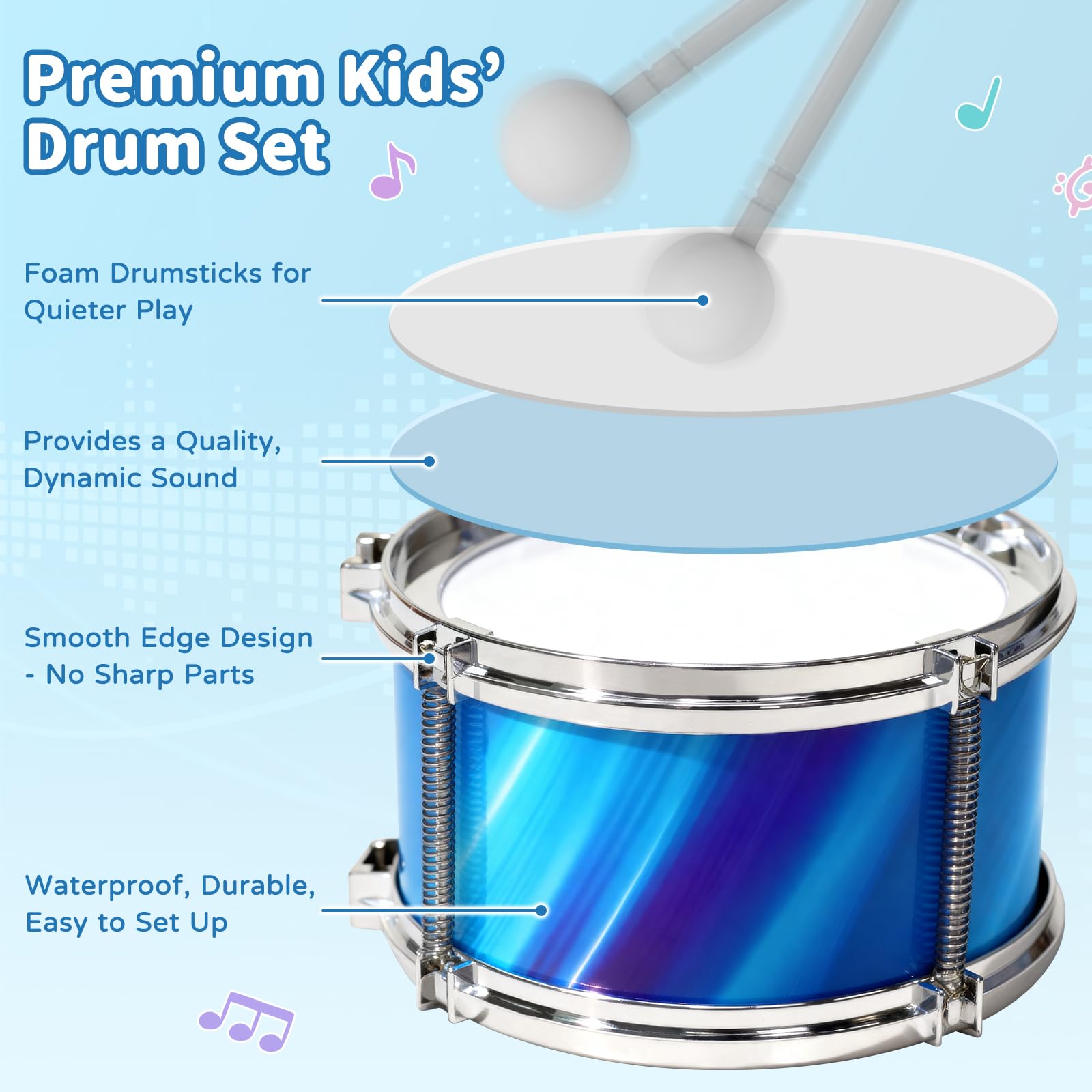 Vdamu blue drum stool included supports steady seating during playtime