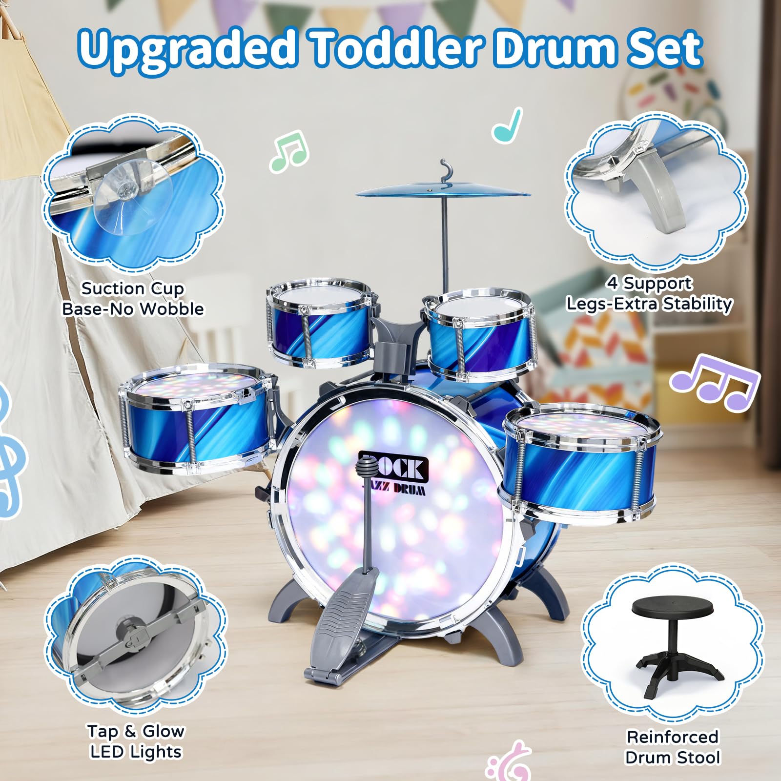 Vdamu blue floor tom supports confident, imaginative play
