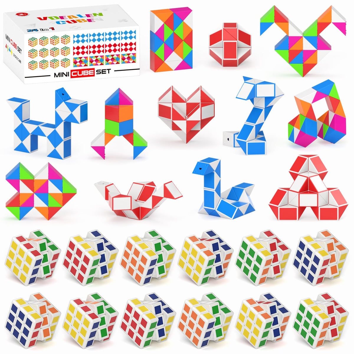 Vdealen mini cube and snake pack overview for party favors and classroom prizes.