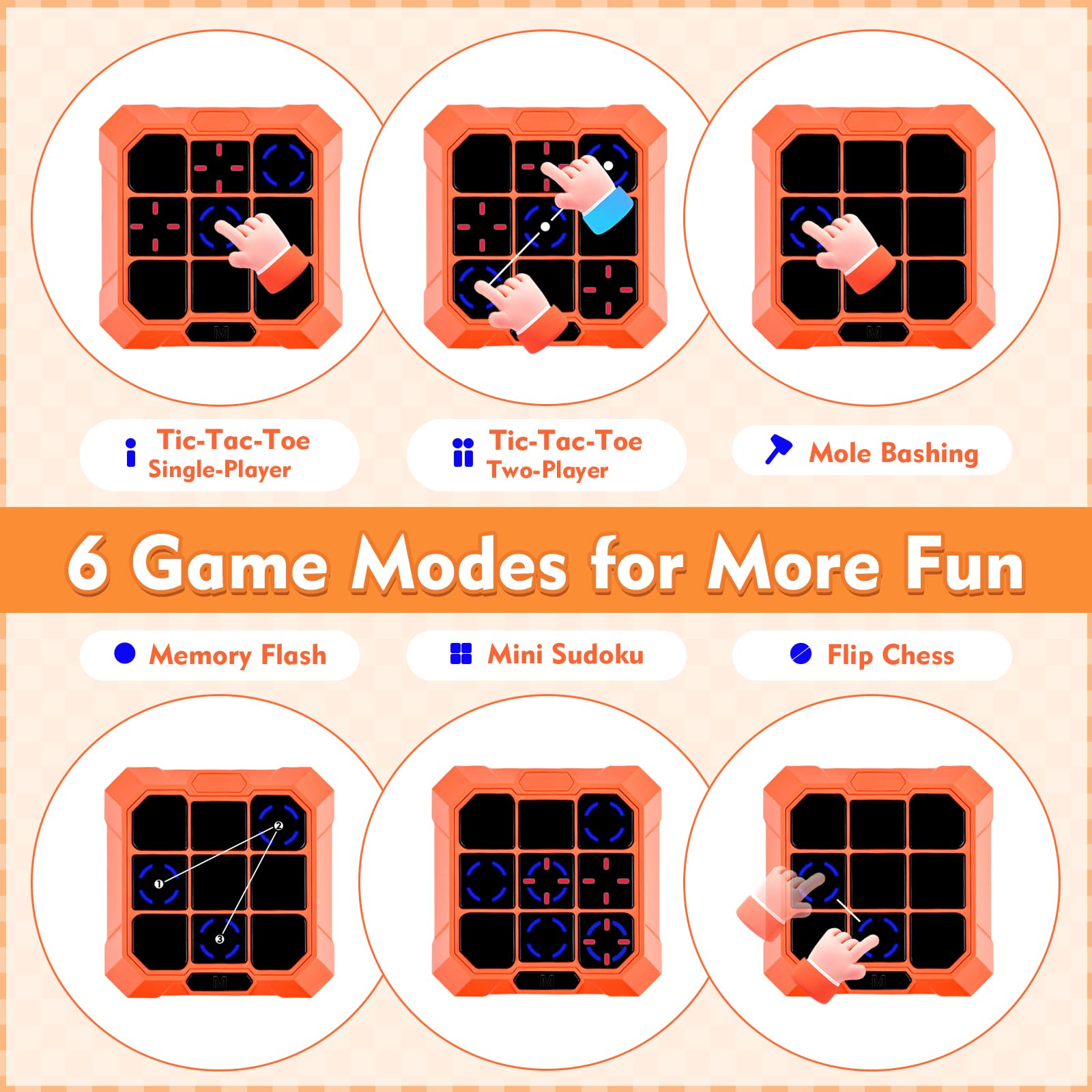 VDPDO Tic Tac Toe 6-in-1 mute icon emphasizes silent gameplay during quiet moments