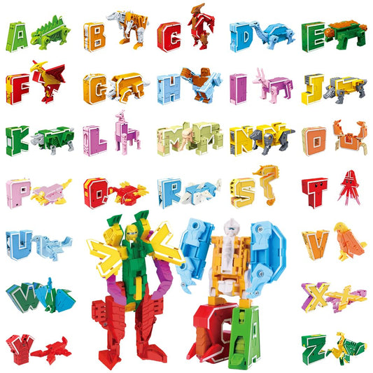 VEAIS Alphabots robot transformations engage hands-on alphabet play and creativity.
