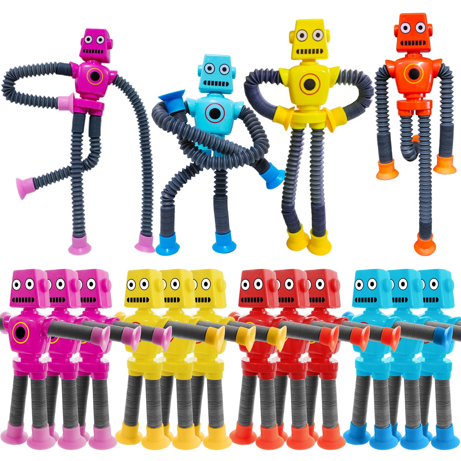 Veakeqe suction cup robot toy with pop tubes in action for sensory play and focus
