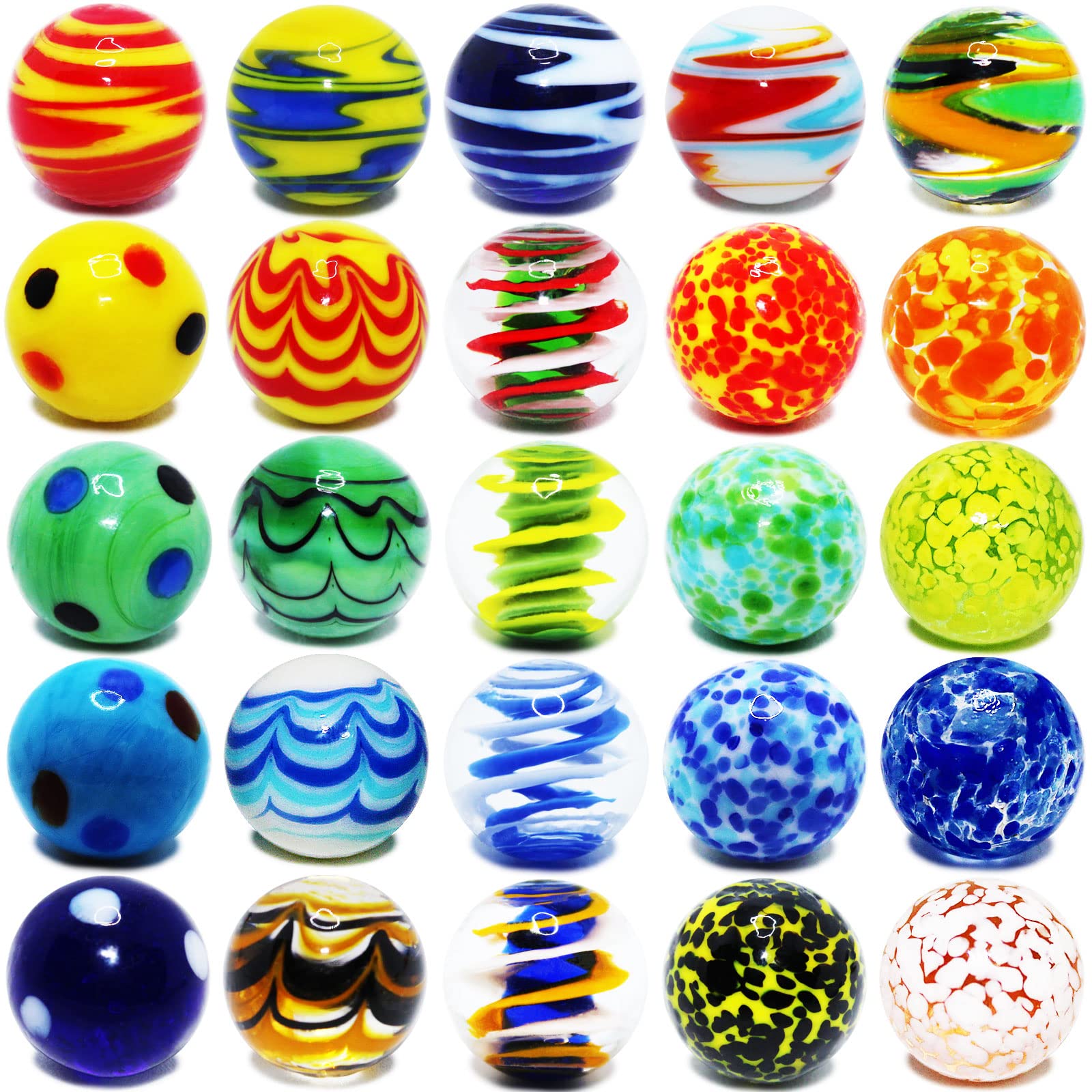 Glow-in-dark marbles by VEALIZUU glow after light exposure for evening play.