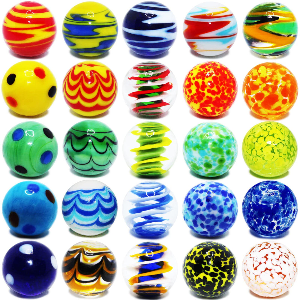Glow-in-dark marbles by VEALIZUU glow after light exposure for evening play.