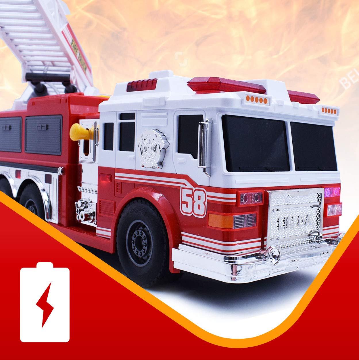 VEBO 15-inch realistic fire truck for toddlers and kids 3+
