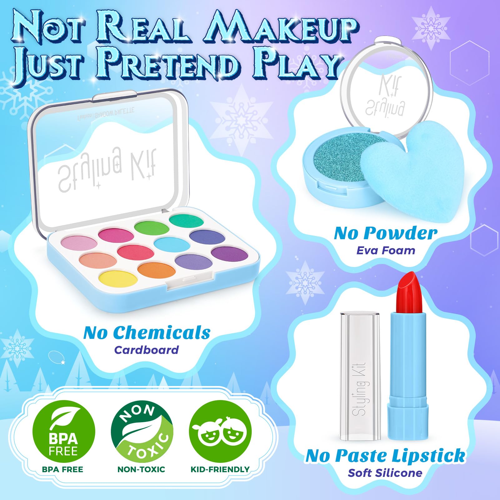 VEDALIO pretend makeup set uses safe materials for mess-free imaginative beauty play