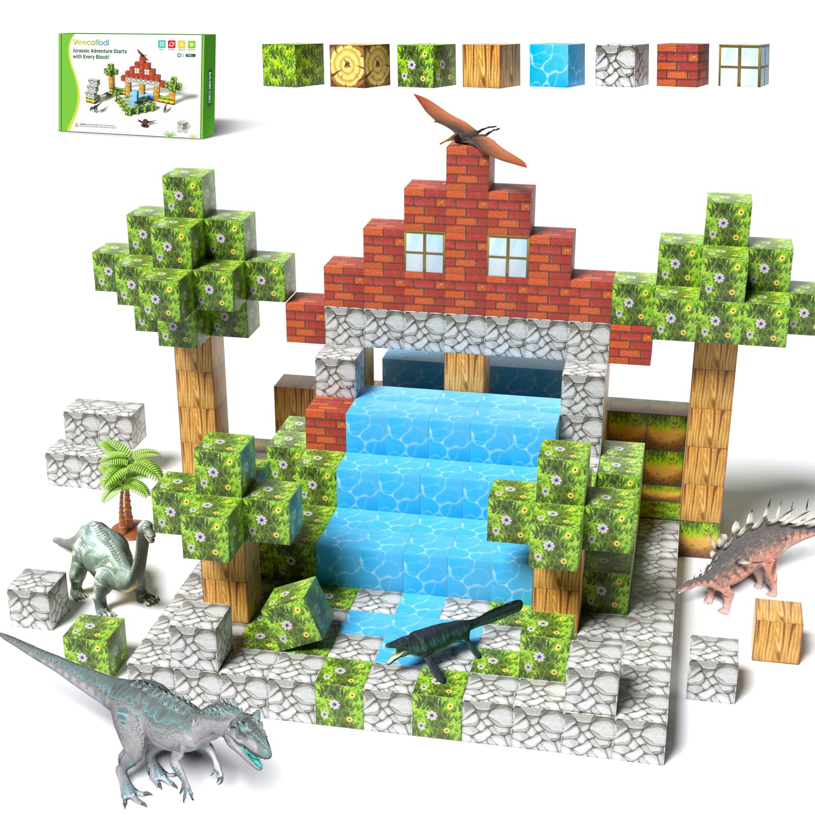 Veecafiodi 108pc magnetic blocks kit fuels imaginative dinosaur builds and collaborative play.