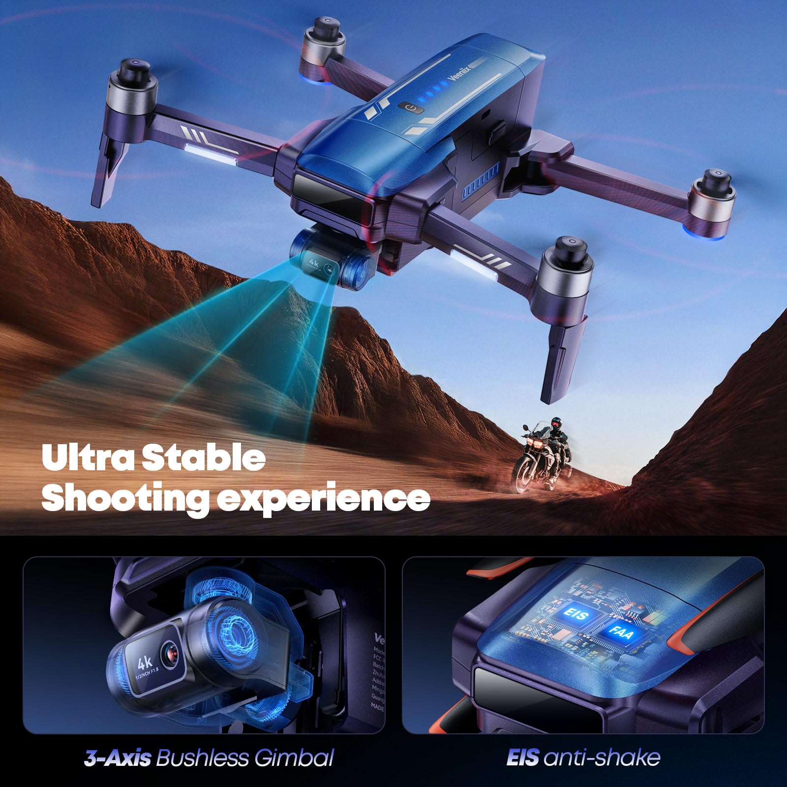 Veeniix V11PRO 6km transmission keeps you connected during flights.