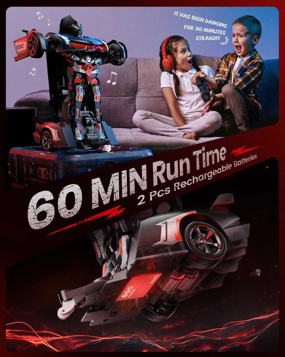 Veeniix V992 transform robot car in car mode for smooth driving.