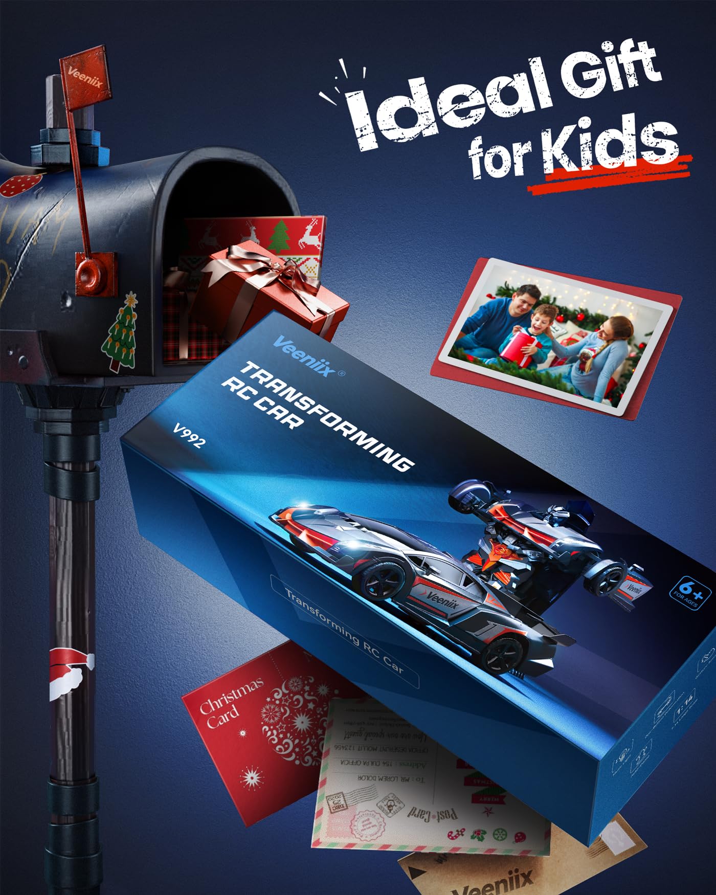 Veeniix V992 transform robot car shown as a gift-ready package.