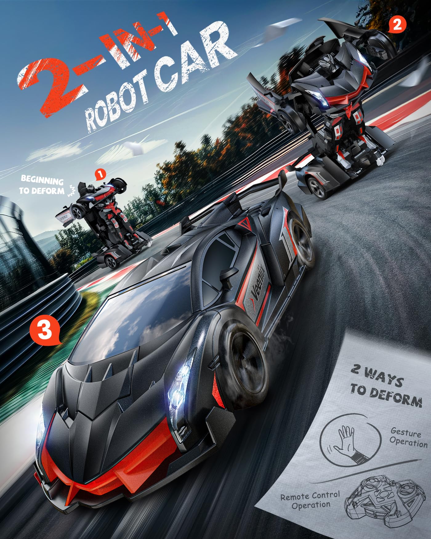 Veeniix V992 transform robot car in robot mode for creative storytelling.