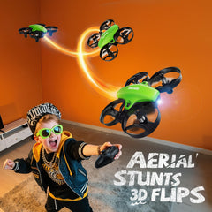 Veeniix V995 mini drone executing 360-degree flip in open space