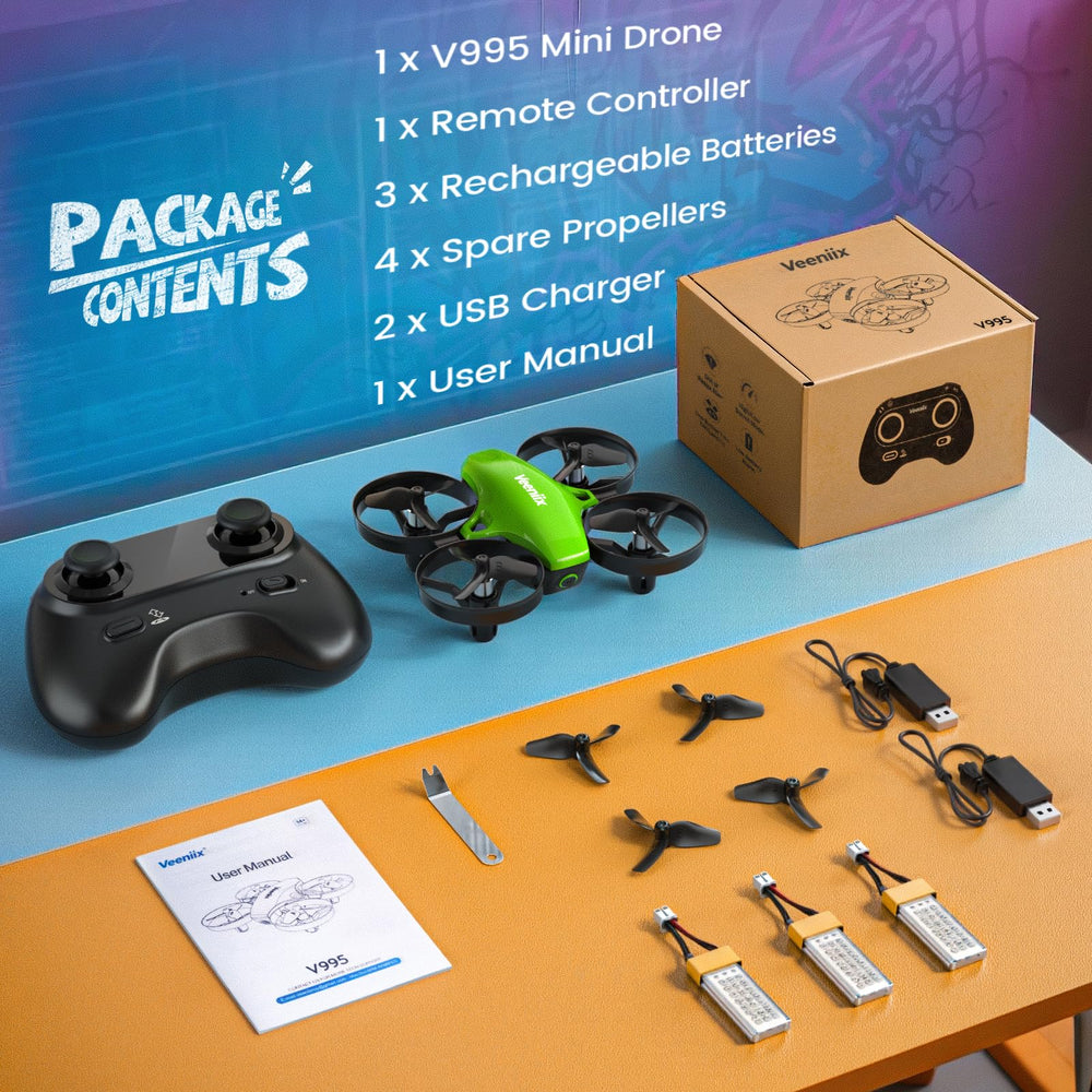 Veeniix V995 mini drone in headless mode showing easy orientation