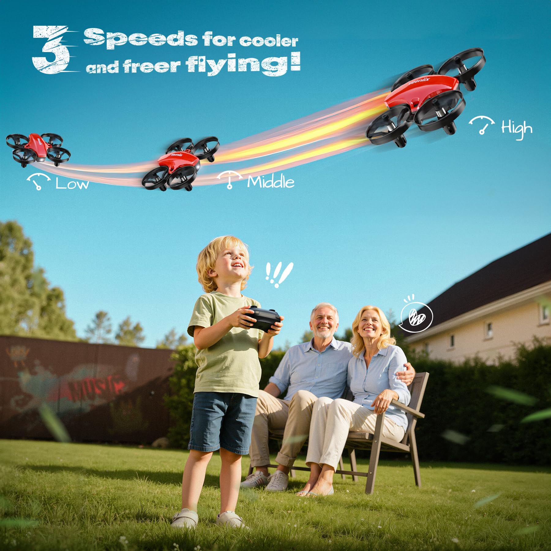 Veeniix V995 toss-launch action captures quick starts for spontaneous flights.