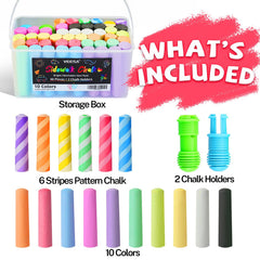 VEESA jumbo chalks in 10 colors plus 6 striped pieces for bold sidewalk murals.