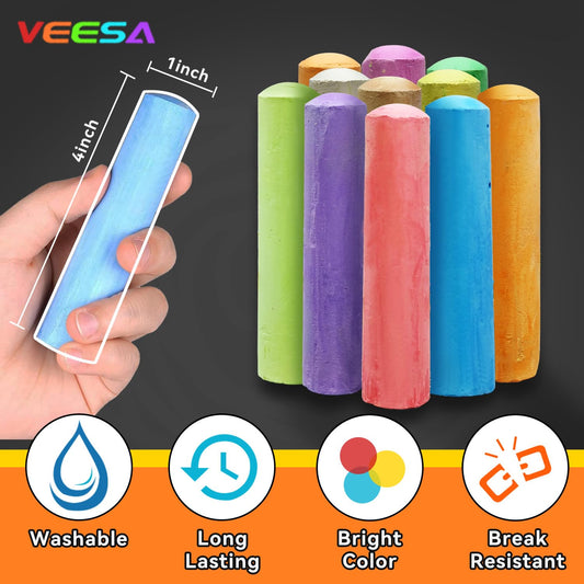VEESA 10-color chalk set ready for vibrant sidewalk art and doodling.