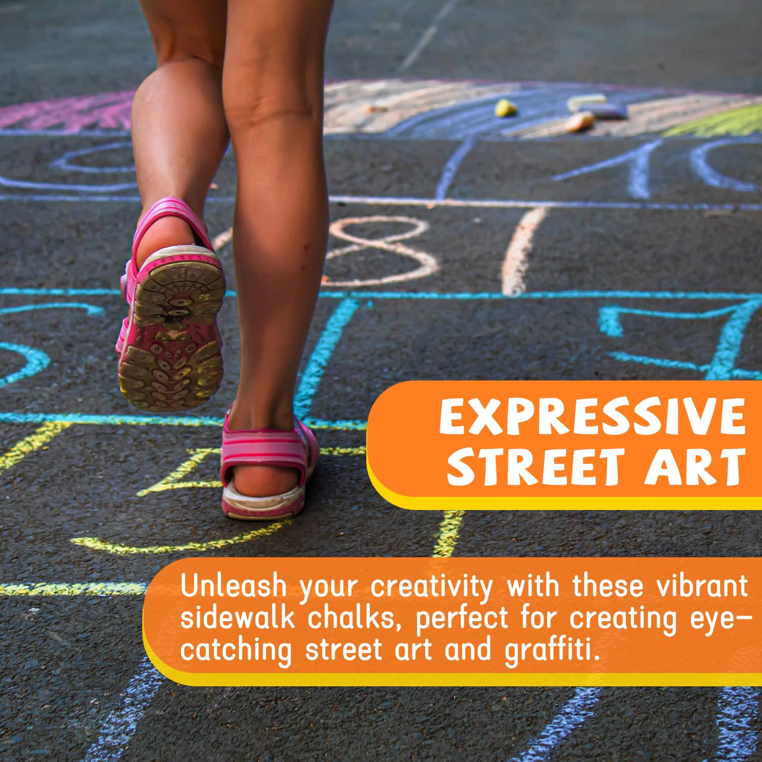 VEESA sidewalk chalk setup ideas for parties and family fun outdoors.
