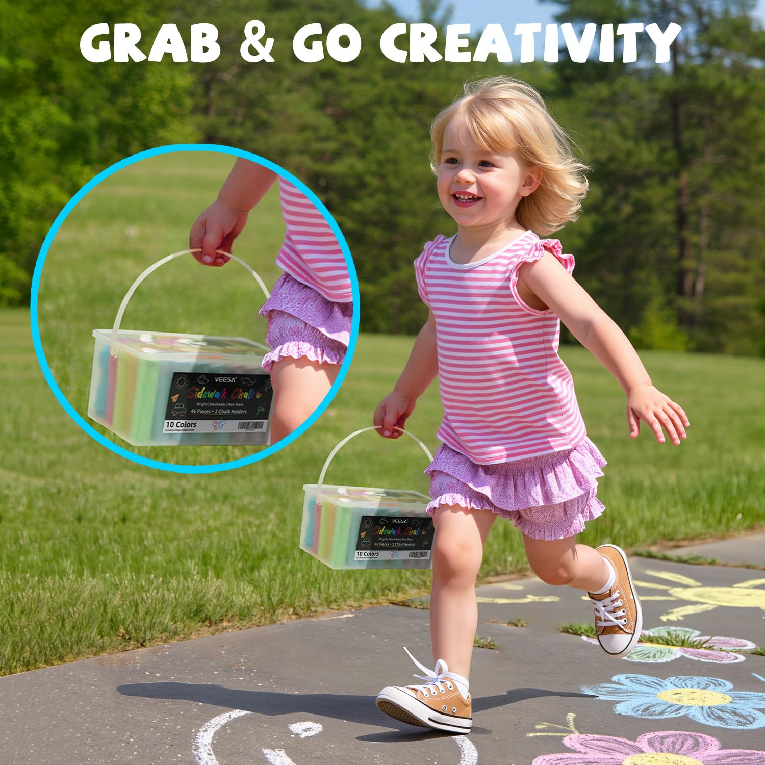 VEESA storage bucket keeps chalk organized and portable for travel.