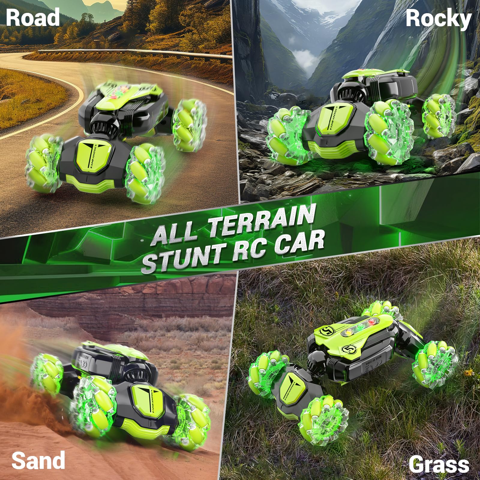 Vemander RC car displays LED light show for enhanced nighttime fun.