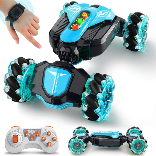 Vemander gesture-sensing RC stunt car front view with dynamic lights for action-packed play