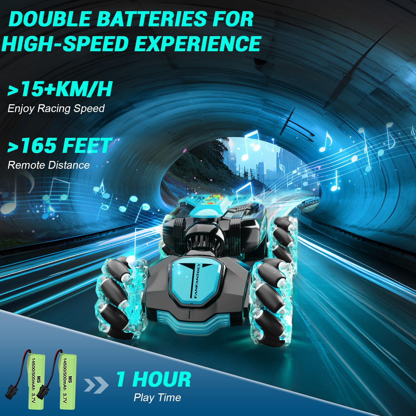 Vemander gesture-sensing RC stunt car light and spray effects for dazzling performances