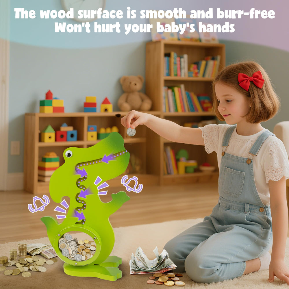 Vennocci dinosaur piggy bank base with screws keeps the bank steady during play.