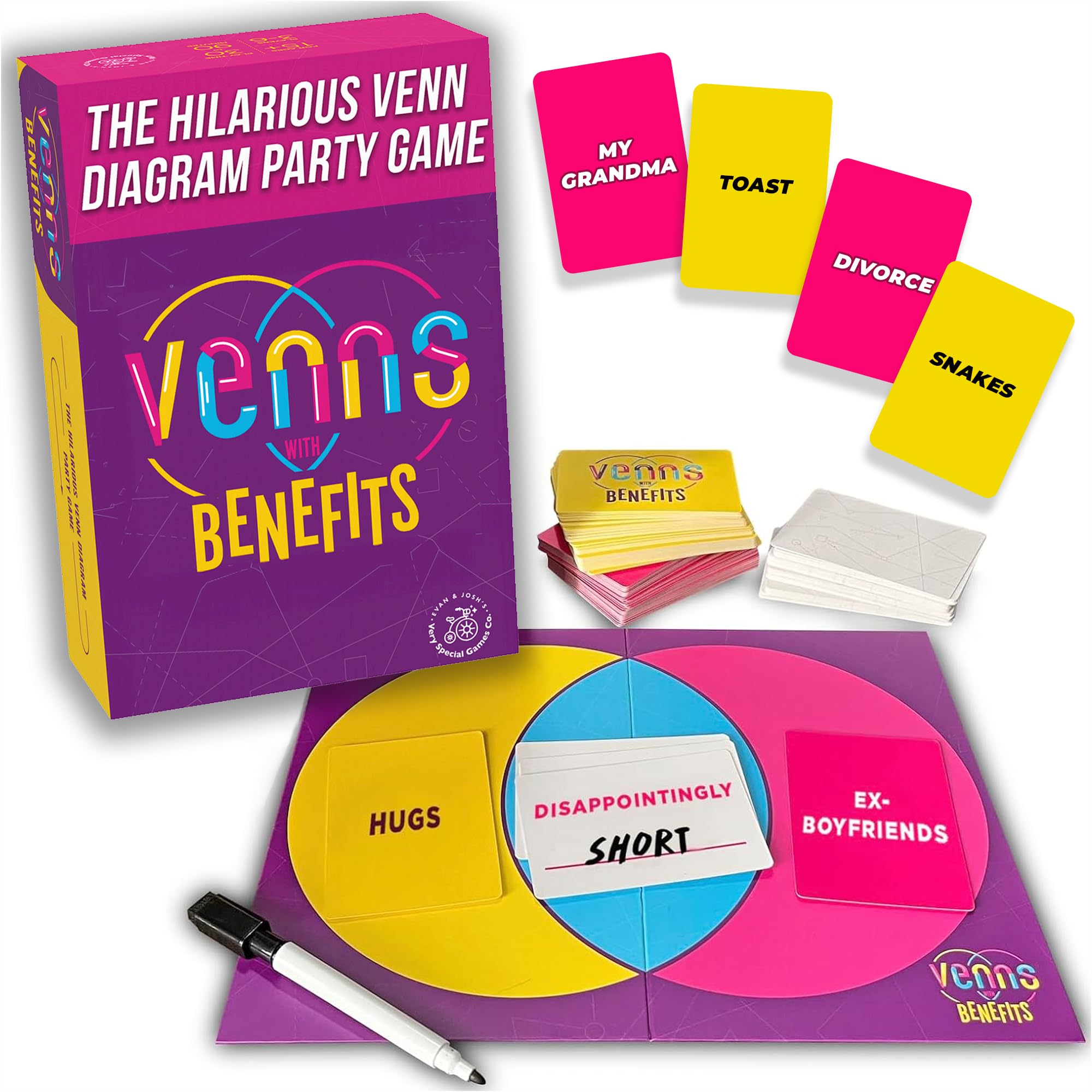 VENNS WITH BENEFITS board game cover inviting a lively game night