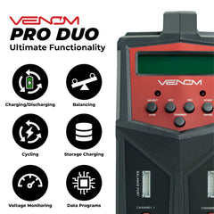 Venom Power Pro Duo supports balance and fast charge modes for efficient sessions.