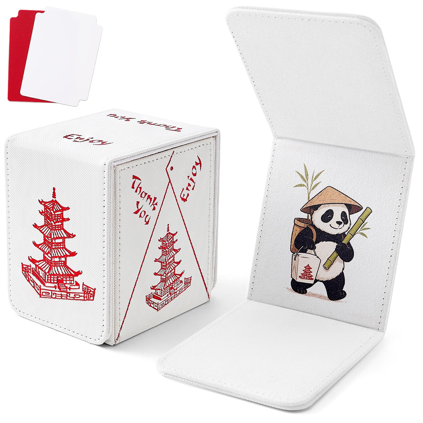 Venssu Chinese Takeout Deck Box with panda lid for quick access