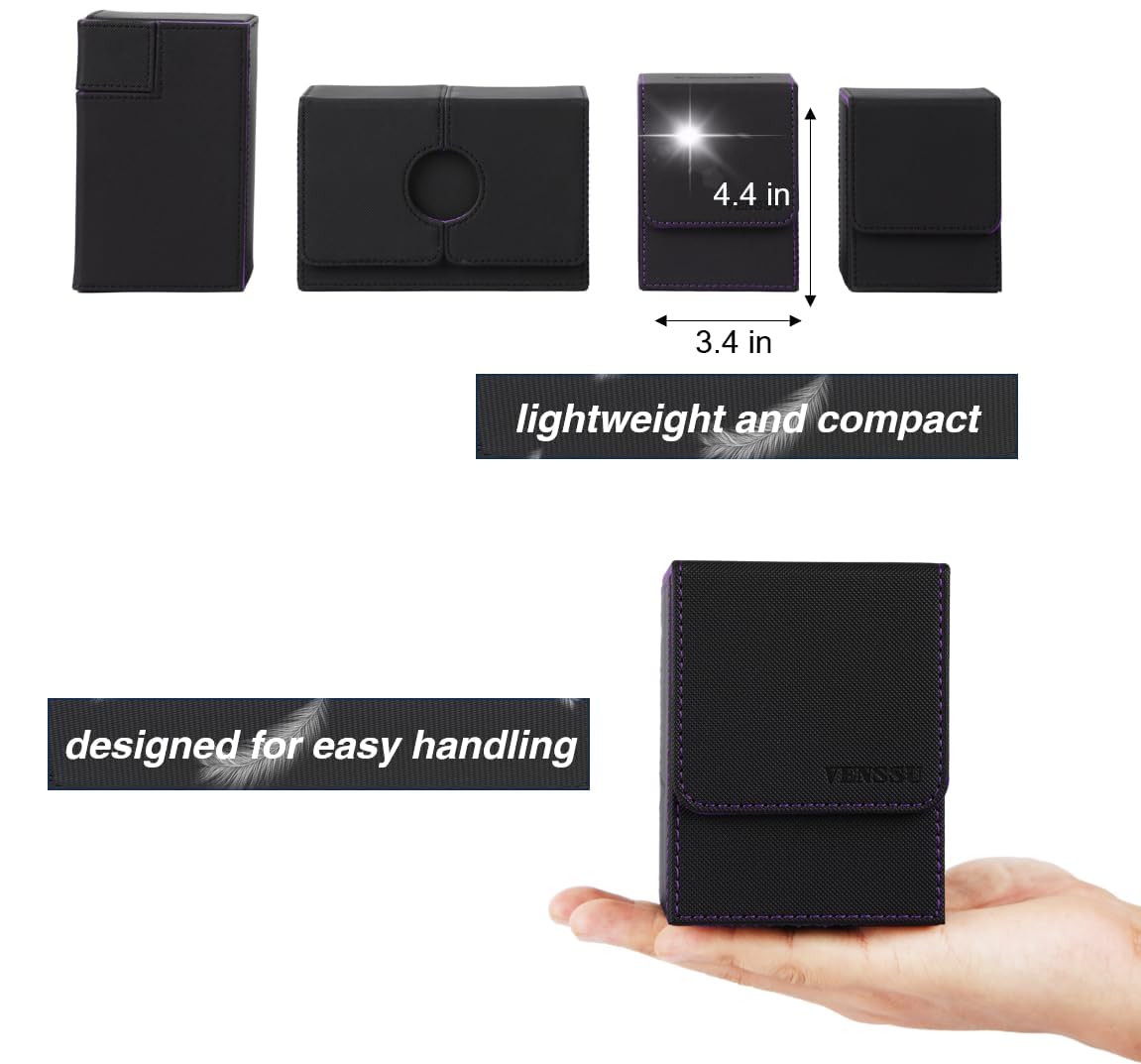 Venssu MTG deck box PU leather shell protects cards during transport.