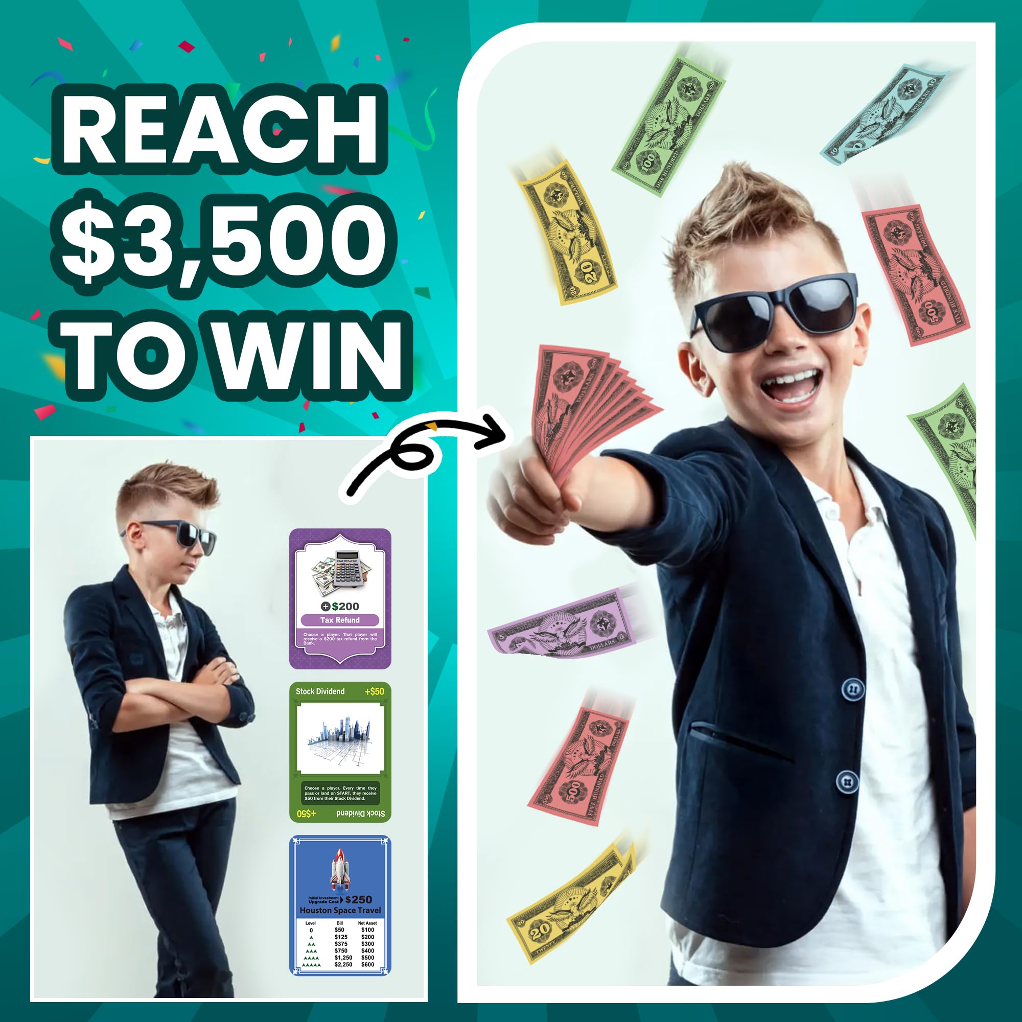VENTURE CATCHER Paycheck to Billionaire tokens and money pieces for budgeting play.