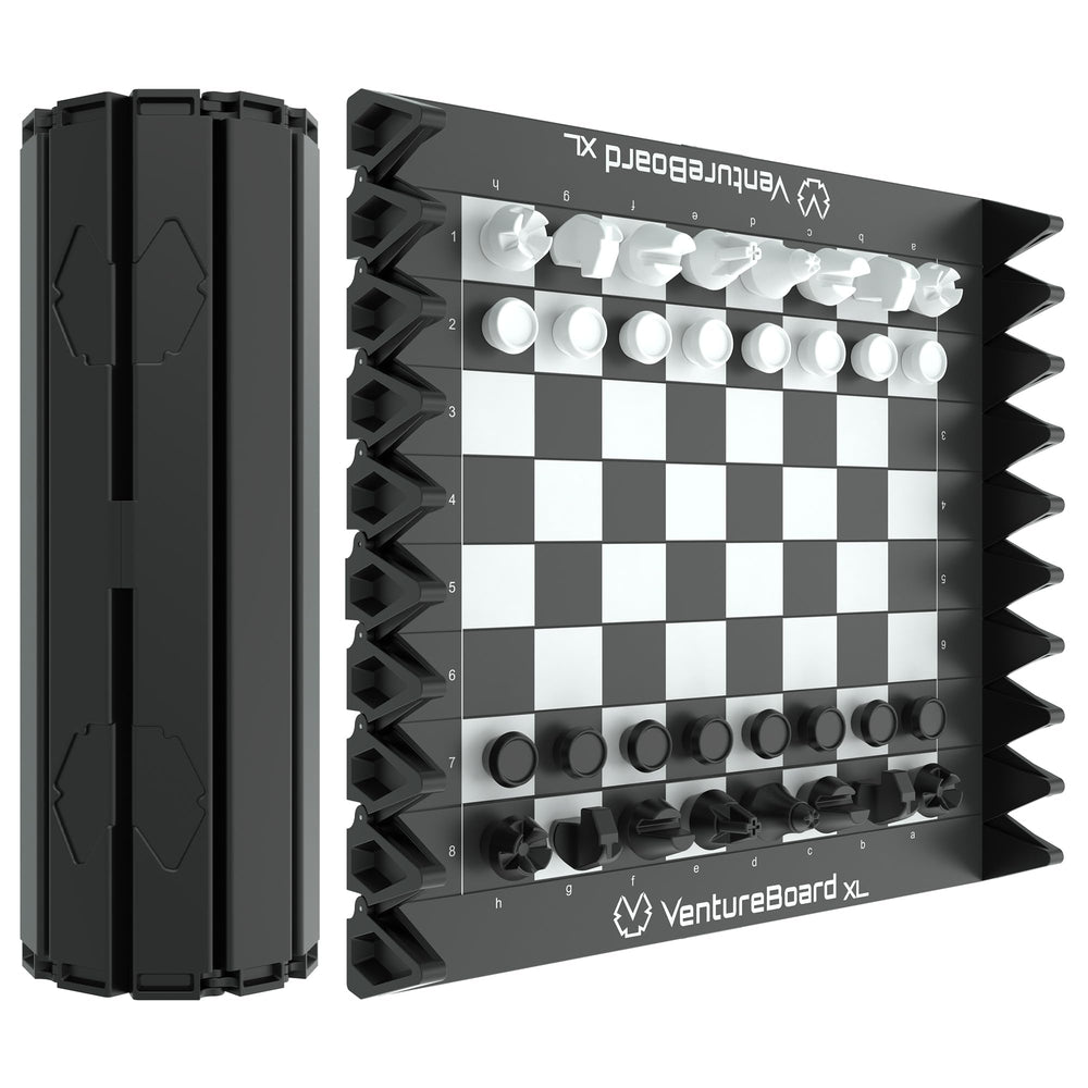 VentureBoard XL rolling chess set demonstrating portable travel-ready design