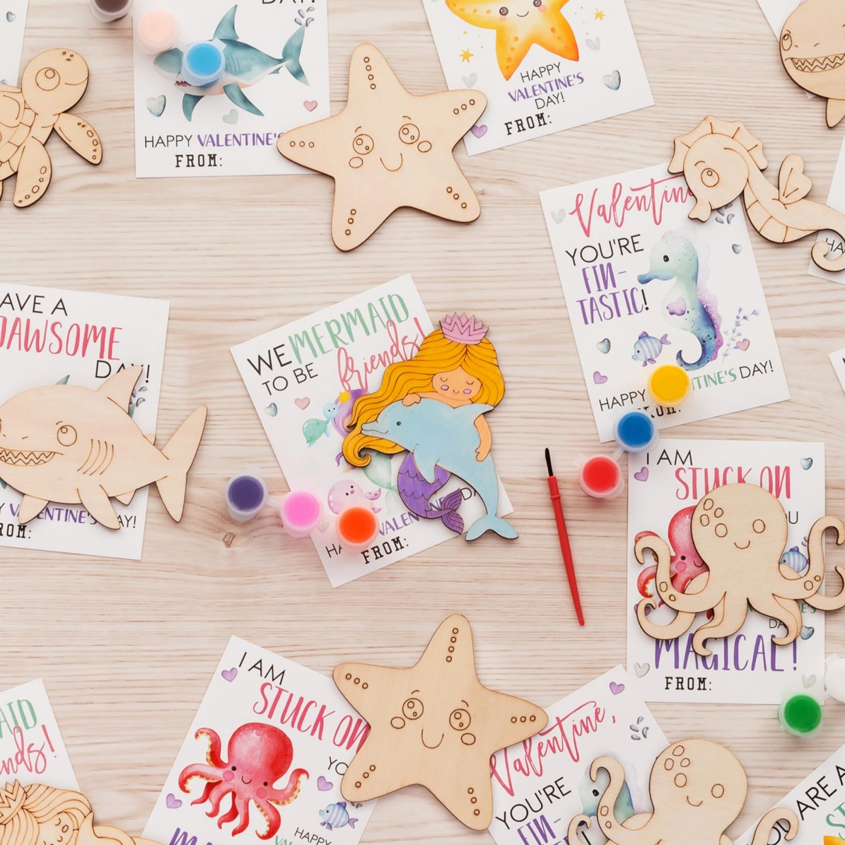 Venusfit sea animals wood signs add colorful decor for kids' valentine crafts.