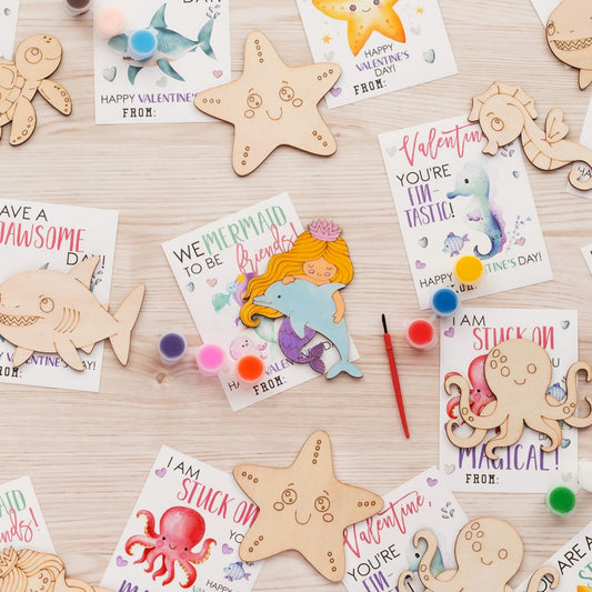 Venusfit sea animals wood signs add colorful decor for kids' valentine crafts.