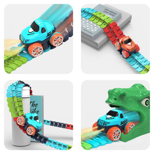 Veook LED light-up car glides through tracks for exciting daytime and nighttime play.