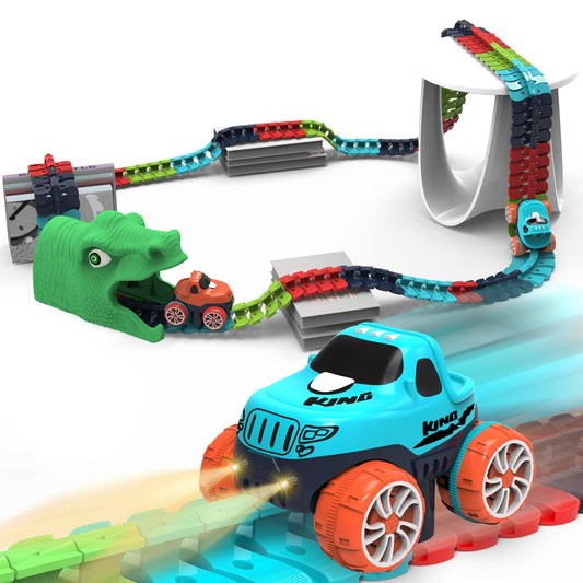 Veook race car track with 200 pieces enabling quick, customizable layouts for kids.