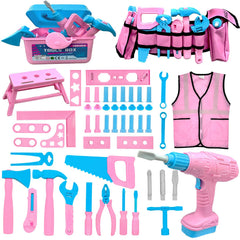 Verceco Kids Tool Set with pink vest for imaginative pretend play