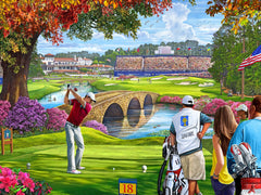 Vermont Christmas Company final hole golf puzzle assembled on table, perfect for family game night.