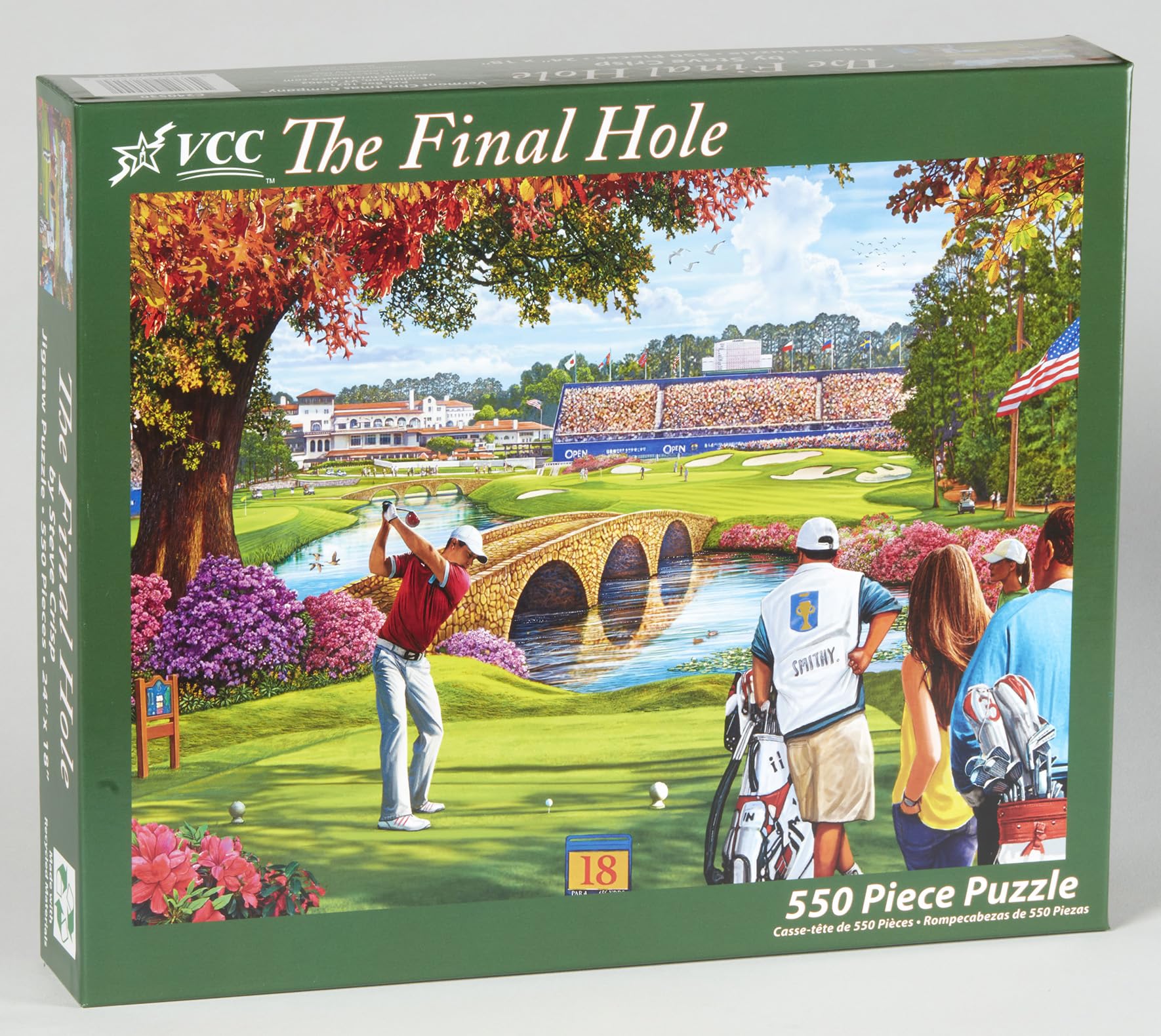 Vermont Christmas Company final hole golf puzzle tiles closeup, showing interlocking pieces that reduce loose fits.