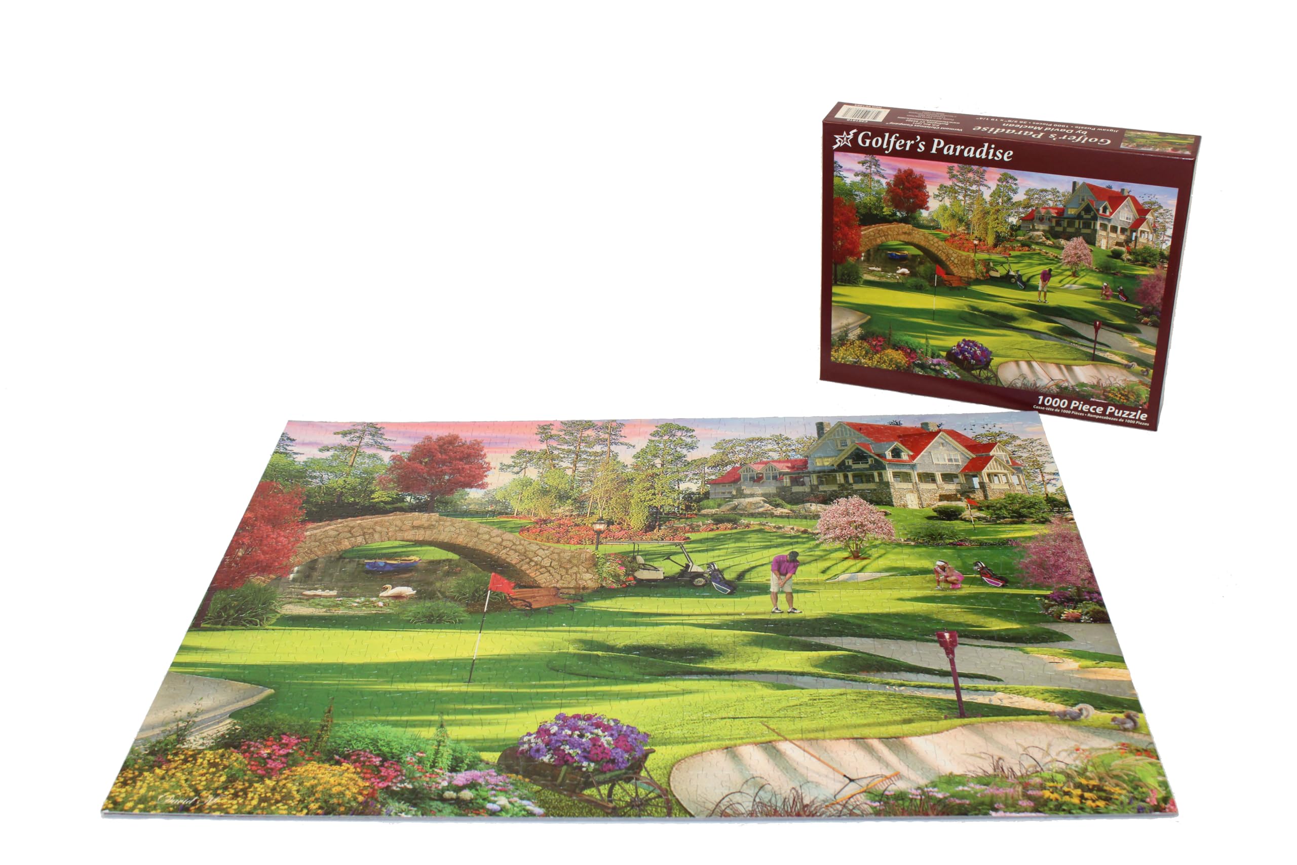 Vermont Christmas Company Golfer Paradise puzzle completed showcases a scenic finish for display or gifting