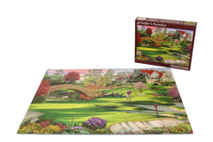 Vermont Christmas Company Golfer Paradise puzzle completed showcases a scenic finish for display or gifting