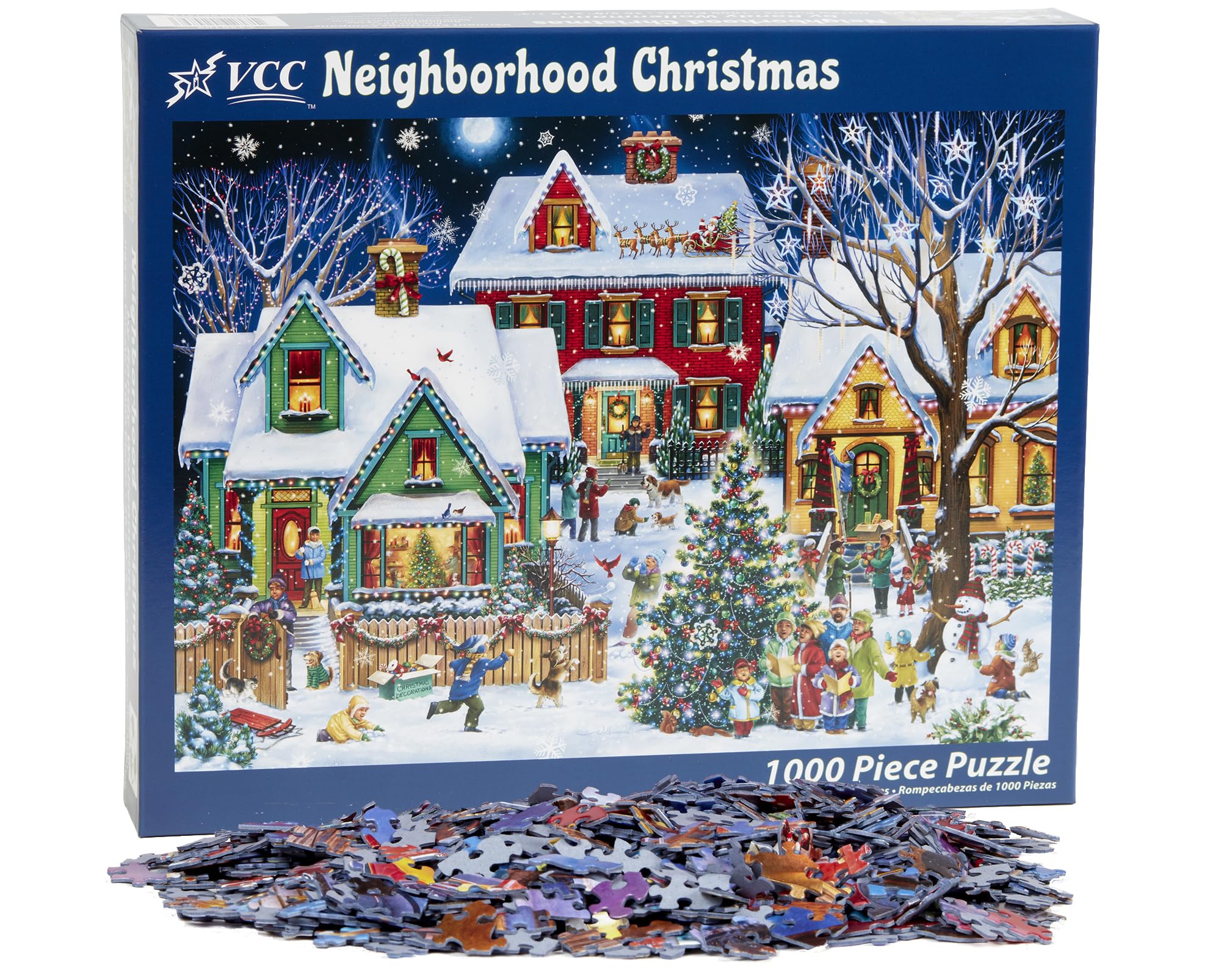 Vermont Christmas Company Neighborhood puzzle finished size 26-5-8 by 19-1-4 inches.