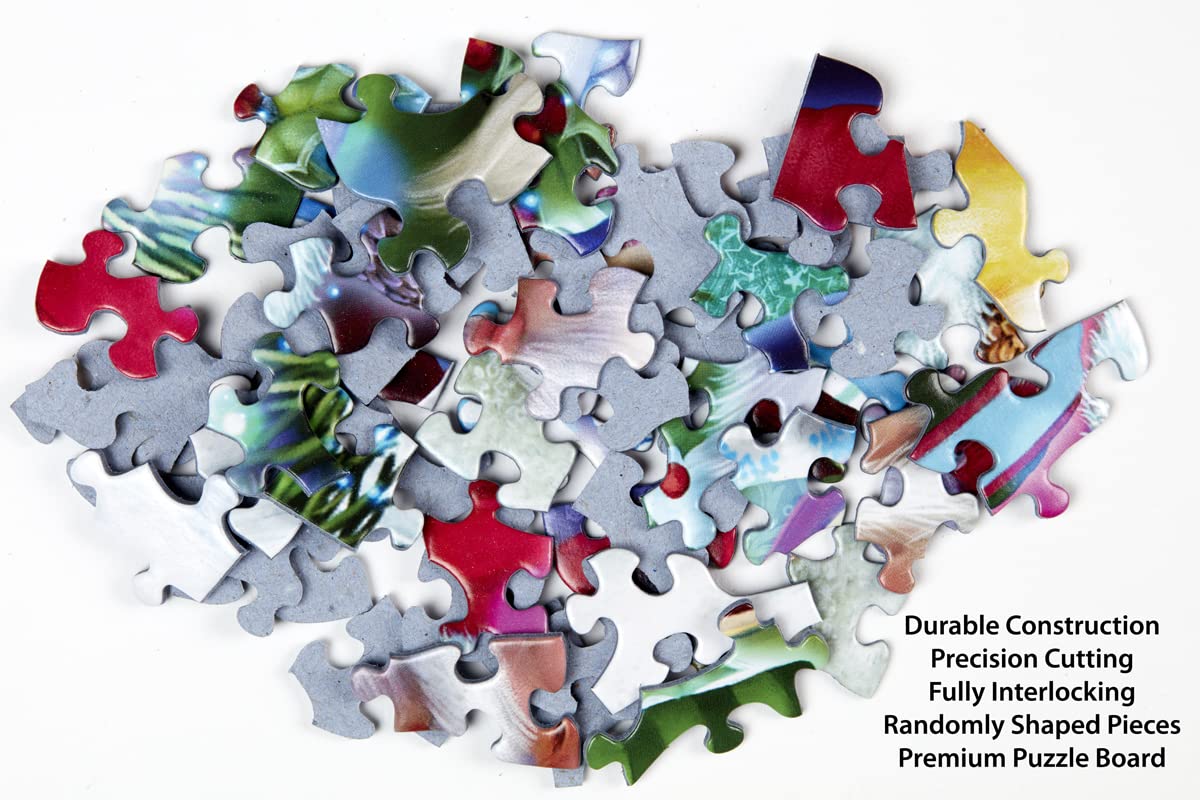 Vermont Christmas Company Neighborhood puzzle features randomly shaped pieces for a new challenge.