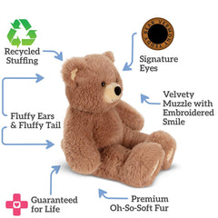 Vermont Teddy Bear Cuddly Soft embroidered smile shows friendly expression for child-friendly moments.